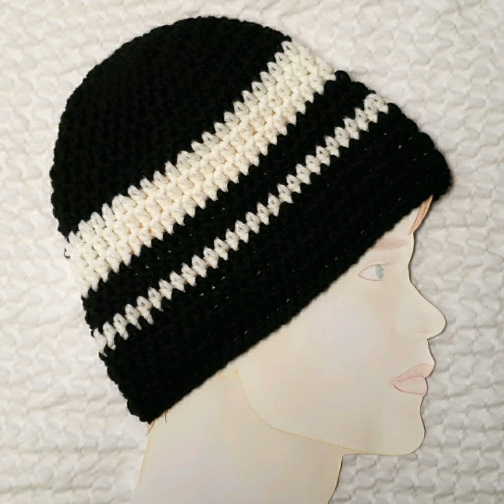 Crochet Men's Beanie (black, white). Winter Hat